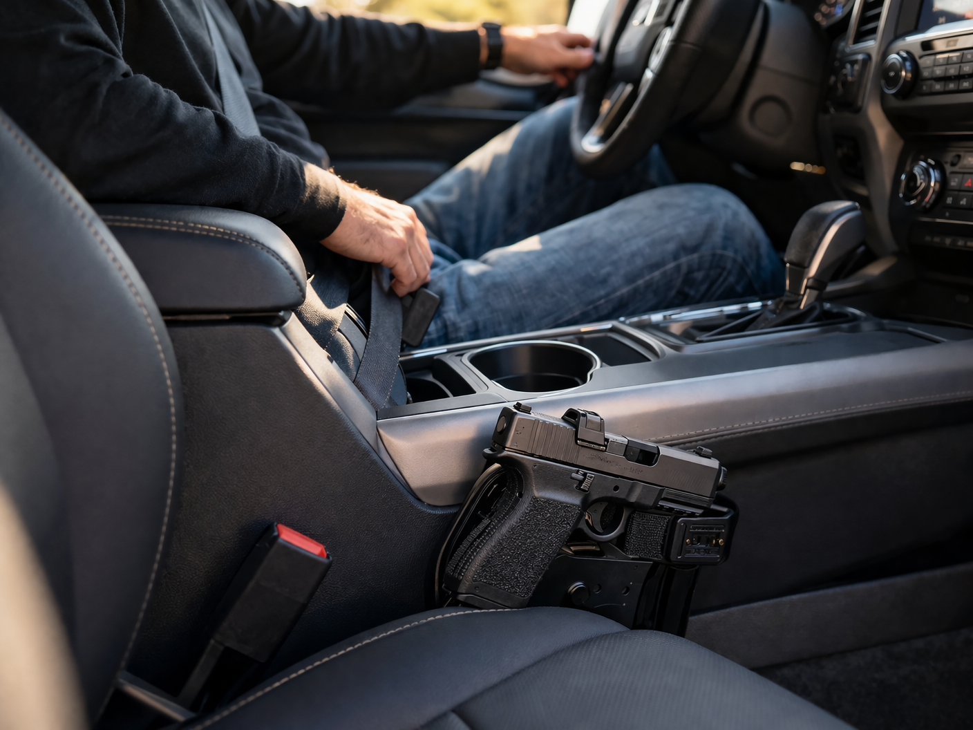 concealed carry while driving with vehicle holster mounted beside car seat