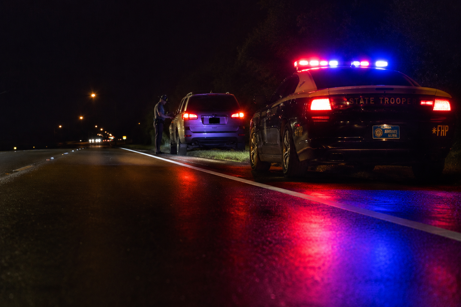pulled over with a gun in your car during nighttime florida highway patrol traffic stop on roadside