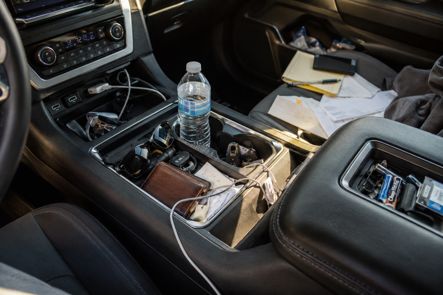 vehicle carry mistakes cluttered vehicle center console with loose items that can interfere with safe firearm storage and accessibility