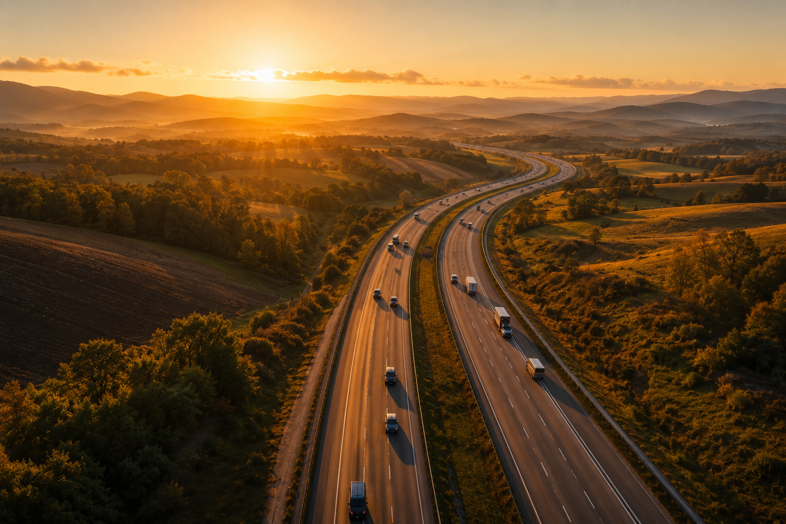 vehicle carry laws by state interstate highway travel across multiple states at sunrise with vehicles on open road